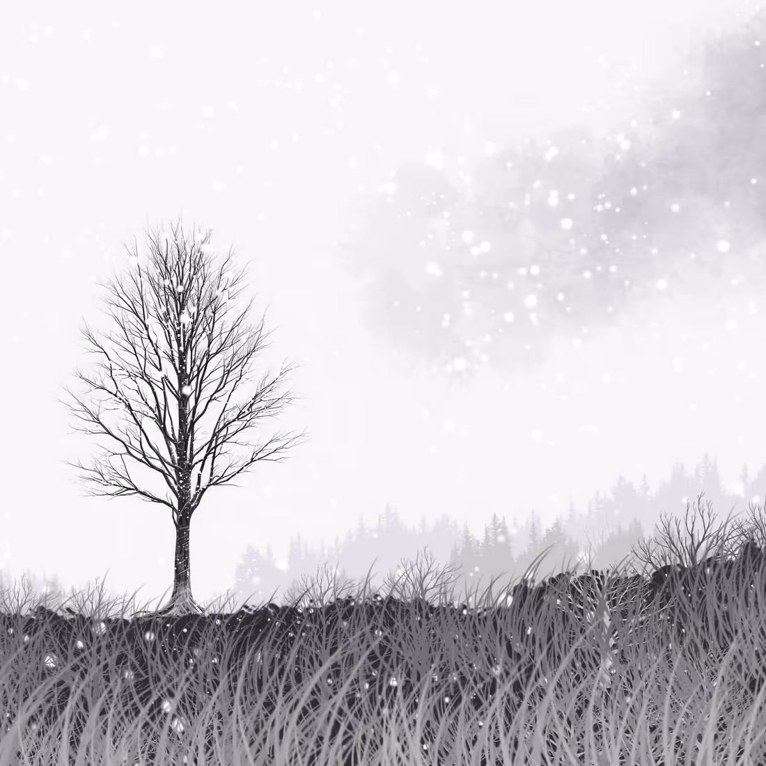 Одинокое дерево под снегом