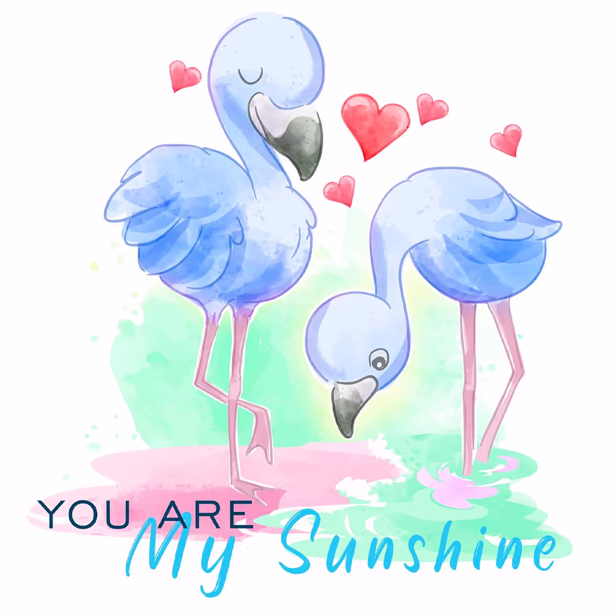 Пара розовых фламинго с сердечками