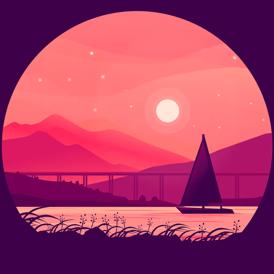 Спокойный вечерний пейзаж с парусником