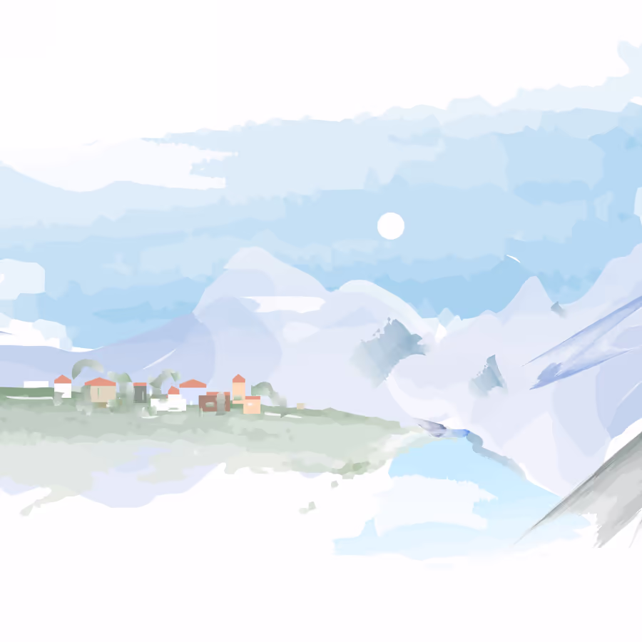 Тихая деревушка в горах залитая солнечным светом