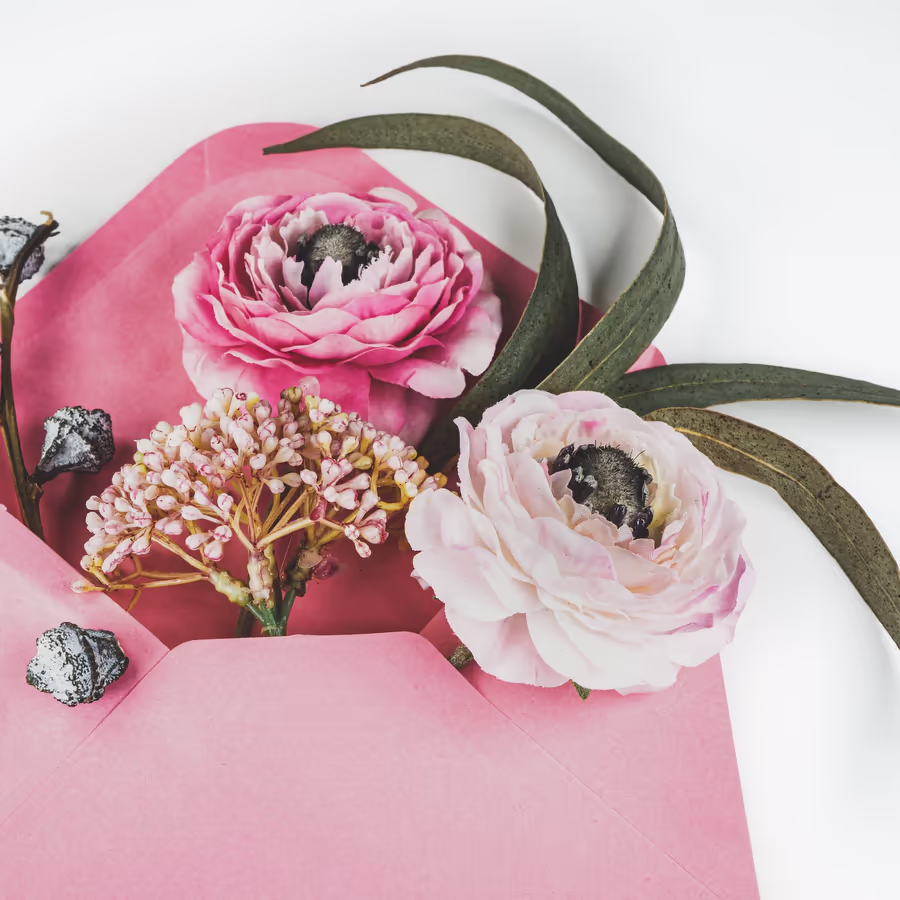 Романтическое письмо украшено свежими цветами