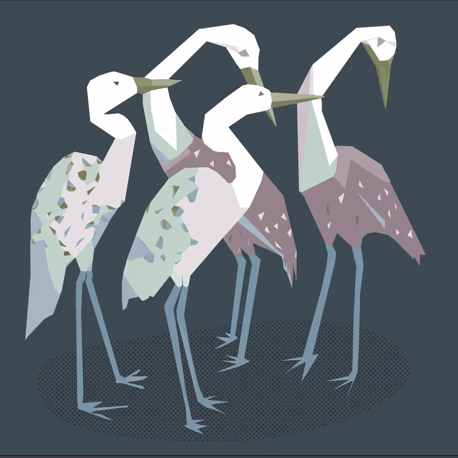 Схематичное изображение группы журавлей выполненное в технике напоминающей оригами