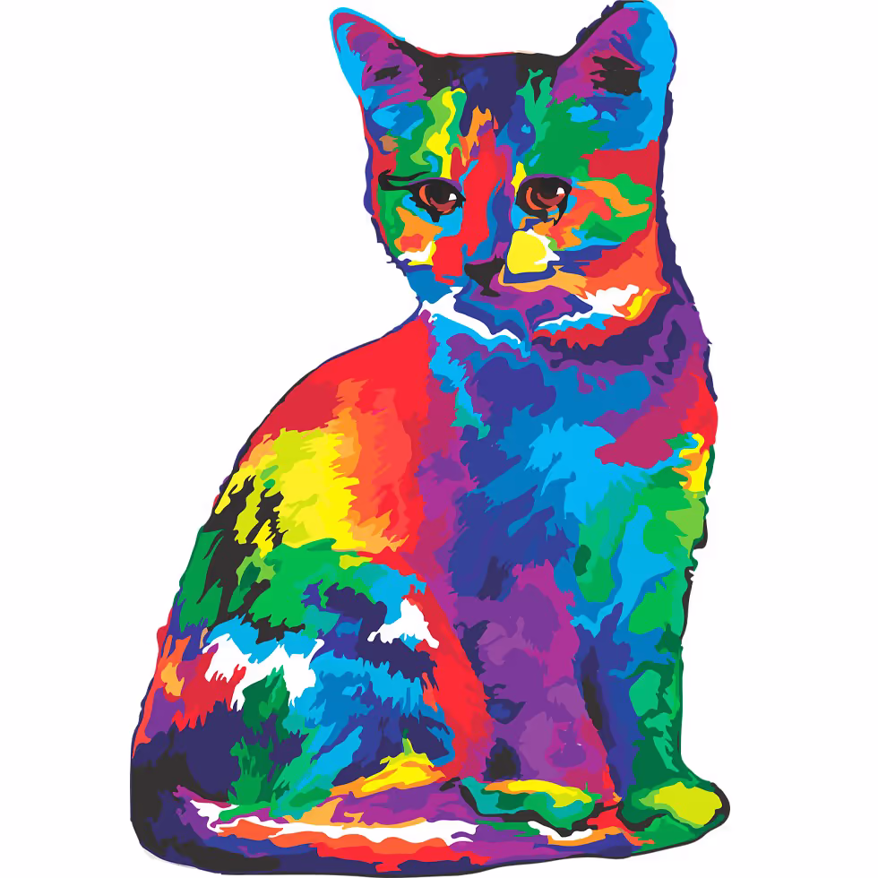 Яркое и красочное изображение кота выполненное в технике поп-арт