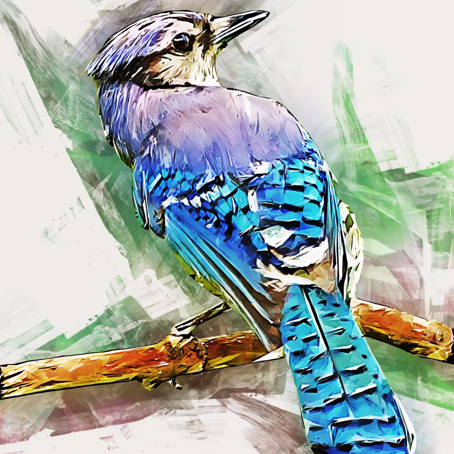 Яркая синяя птица сидящая на ветке