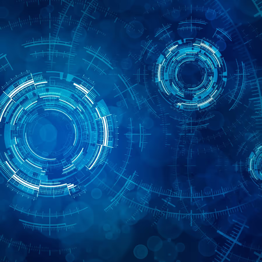 Абстрактное синее изображение с кругами и линиями символизирующее технологии
