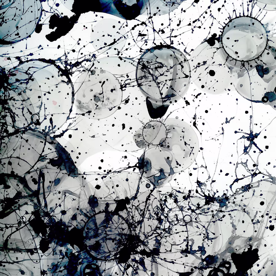 Абстрактная композиция из черных и серых кругов на белом фоне