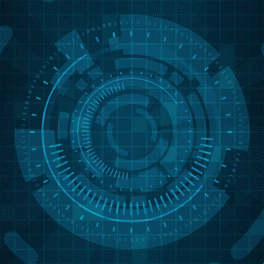 Абстрактное изображение в виде глаза состоящего из цифрового кода и концентрических окружностей