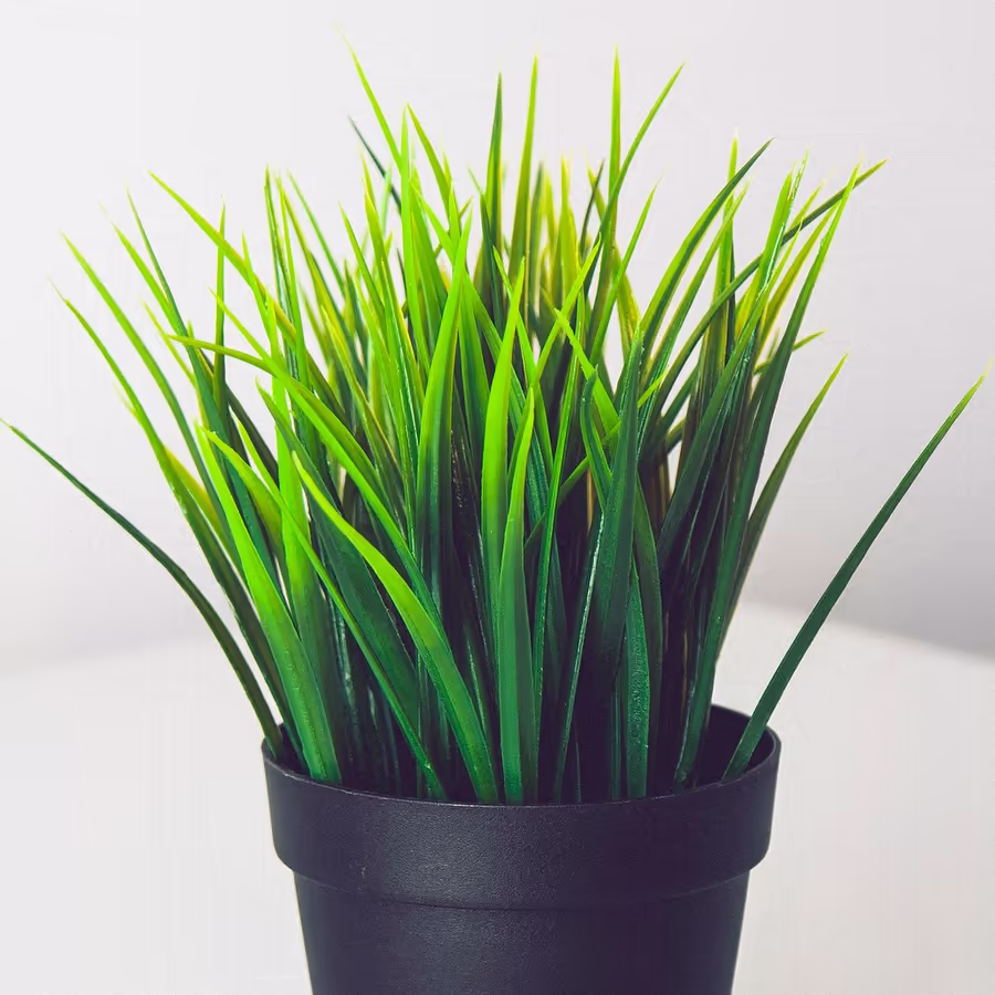 Искусственный газон в черном пластиковом горшке