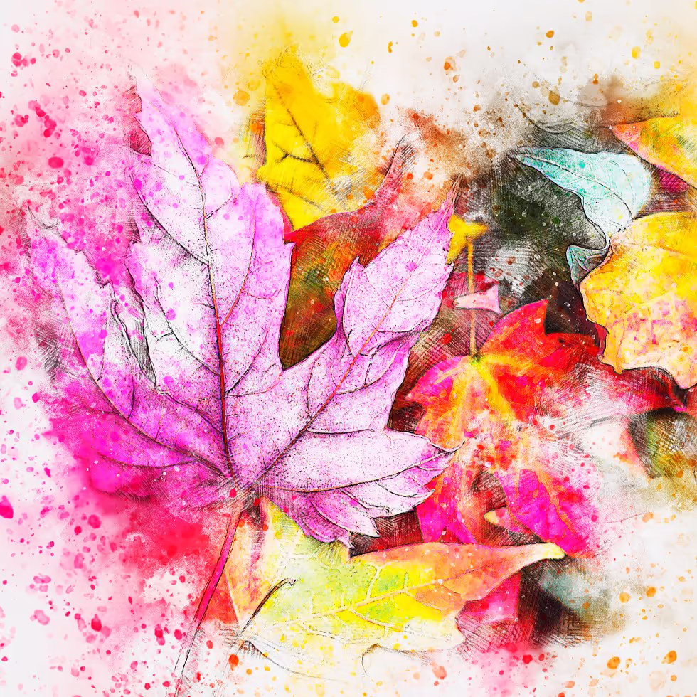 Яркие осенние листья выполненные в стиле акварели