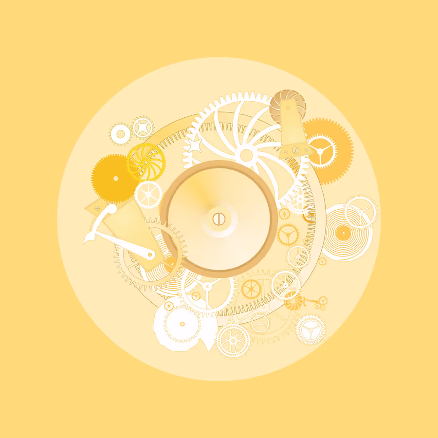Сложный механизм внутренних шестеренок часов