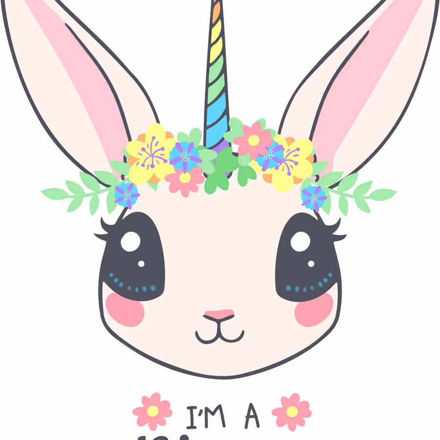 Милый единорог-кролик в ярком цветочном венке