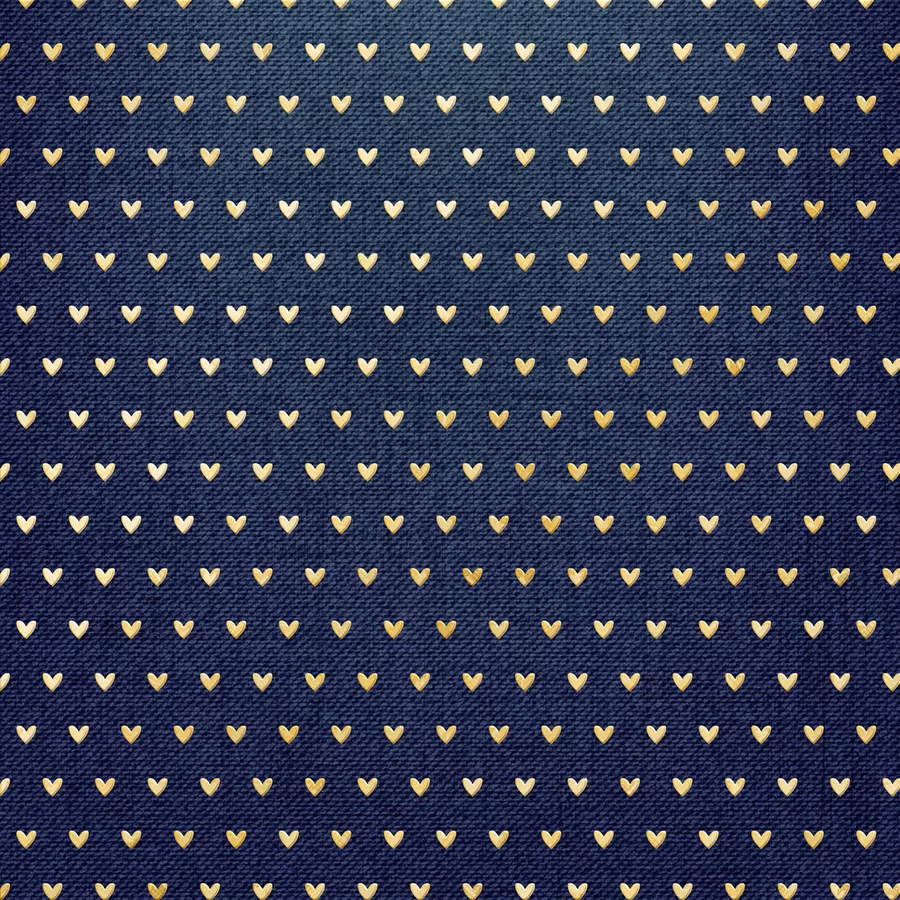 Тёмно-синий текстурный фон усыпанный маленькими золотыми сердечками