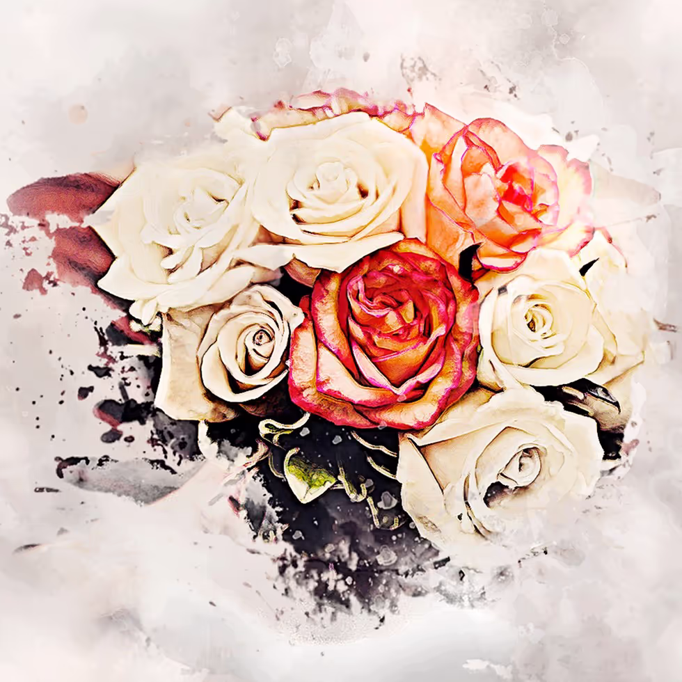 Нежный букет из роз пастельных оттенков выполненный в акварельной технике