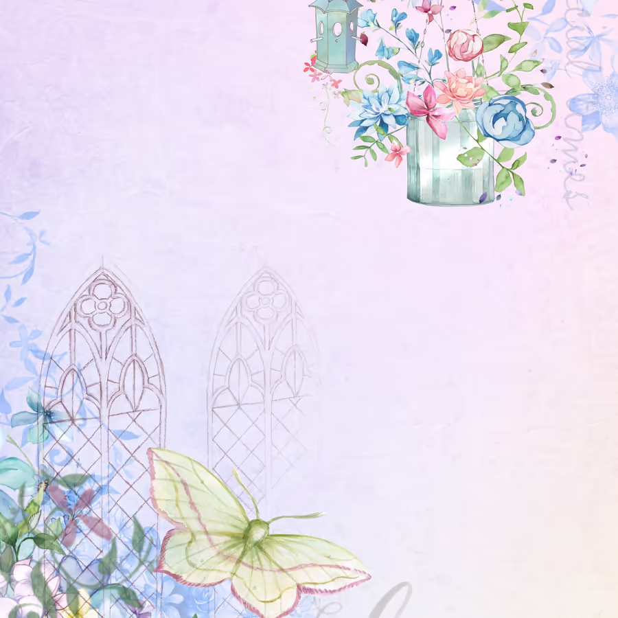 Нежные цветы и бабочка в винтажном стиле