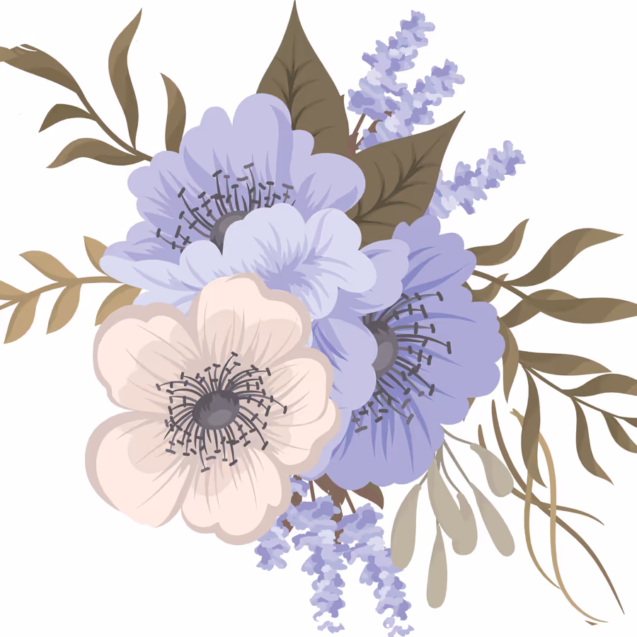 Изящный букет из нежно-лиловых цветов включающий лаванду и анемоны