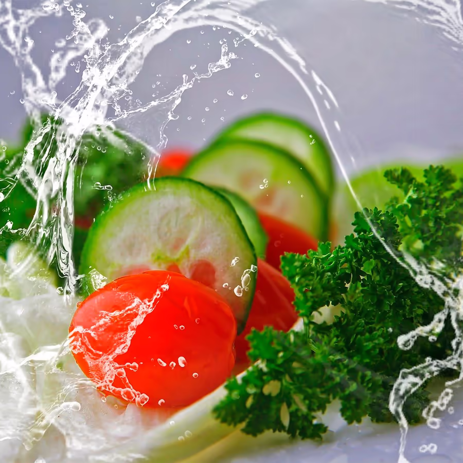 Свежие овощи омываемые водой