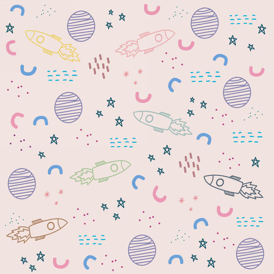 Забавный паттерн с ракетами планетами и звёздами