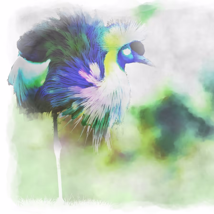 Великолепный африканский журавль выполненный в стиле акварели