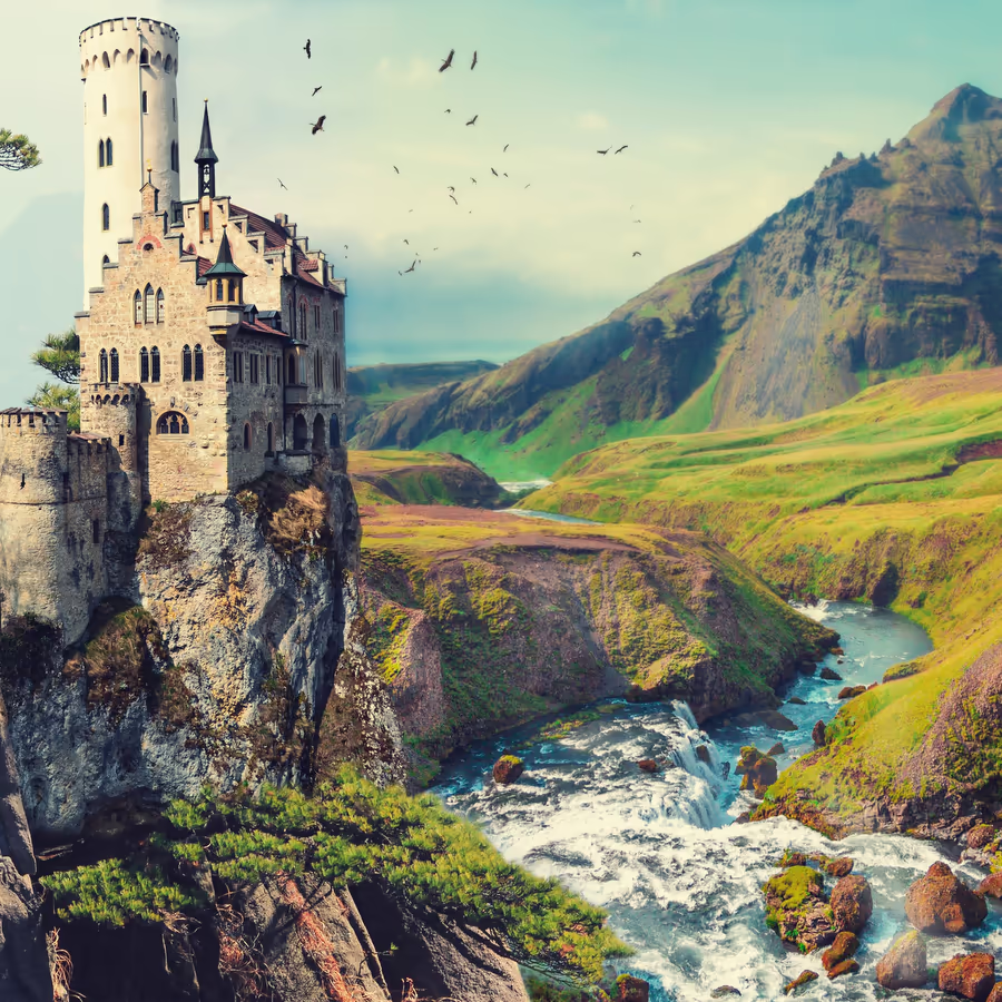Величественный замок будто выросший из скалы