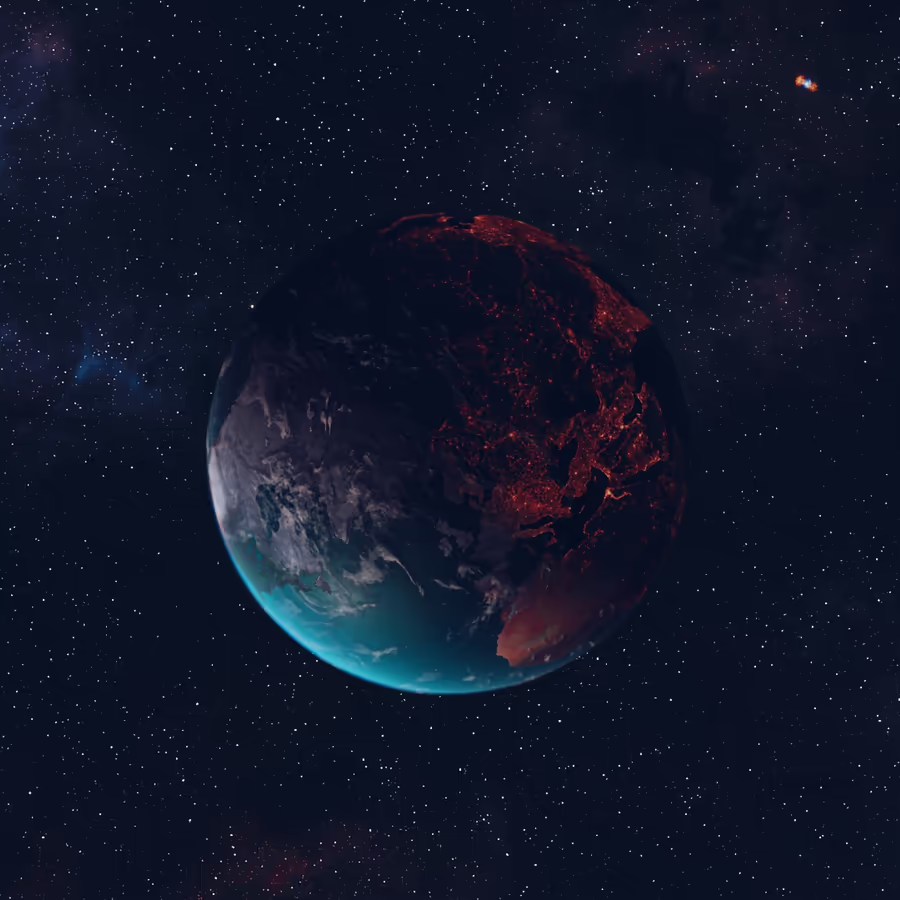 Вид Земли из космоса ночью с яркими огнями городов