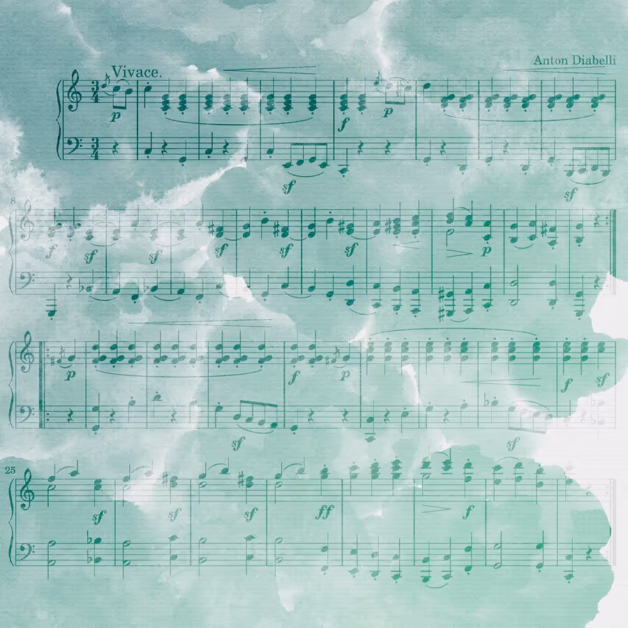 Старинные музыкальные ноты выполненные в нежной акварельной технике