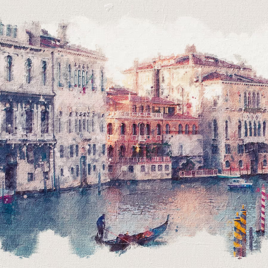 Живописный вид канала в Венеции с гондолой