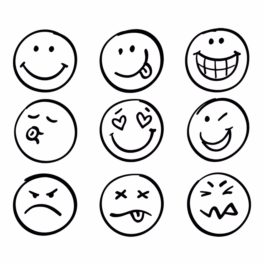 Набор простых рисованных смайликов выражающих различные эмоции