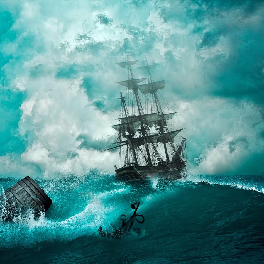 Старинный корабль сражается со стихией