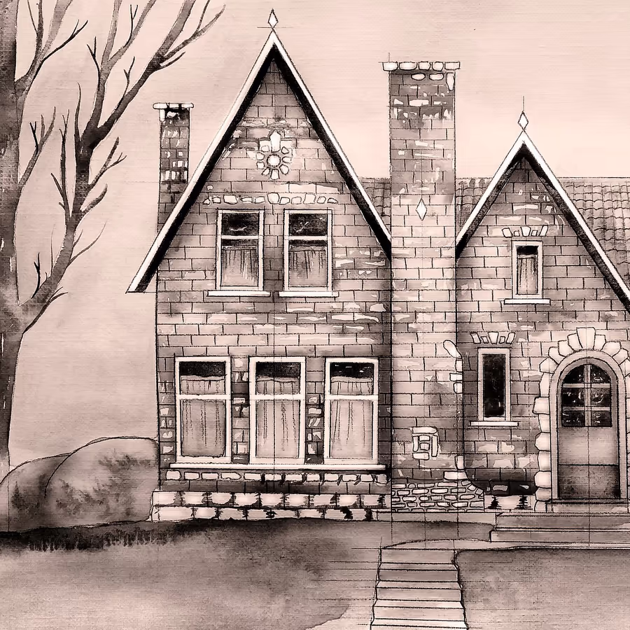 Эскиз уютного дома в викторианском стиле