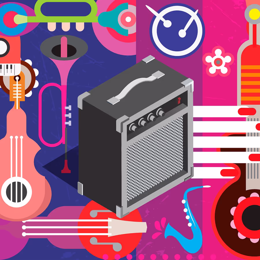 Разнообразные музыкальные инструменты и оборудование