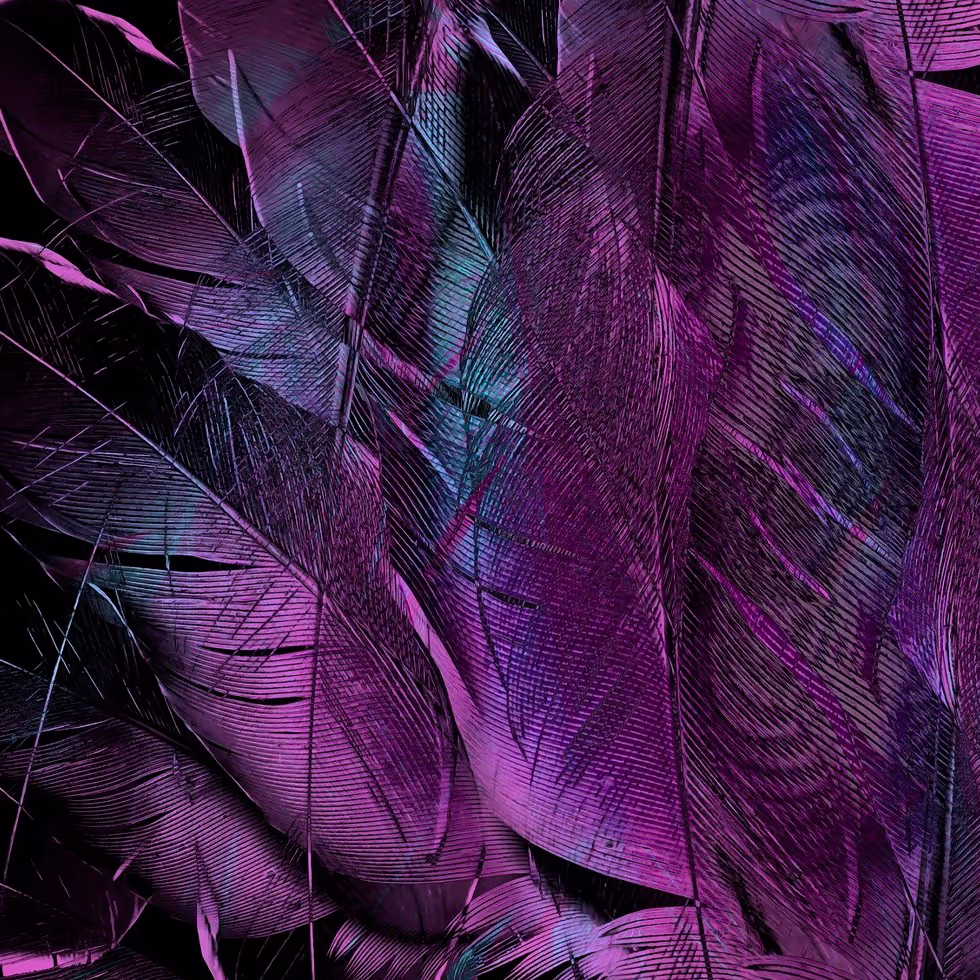 Яркие фиолетово-голубые тропические листья светящиеся в темноте