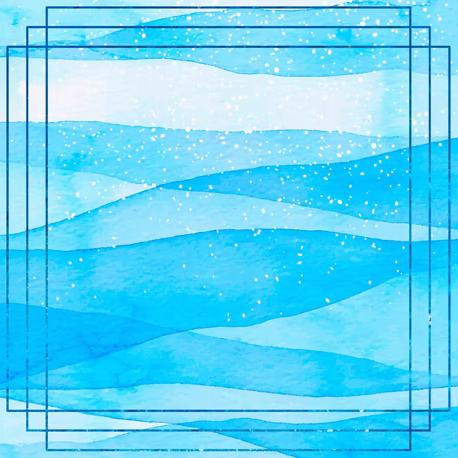 Акварельный фон с изображением голубых волн усыпанных снежинками