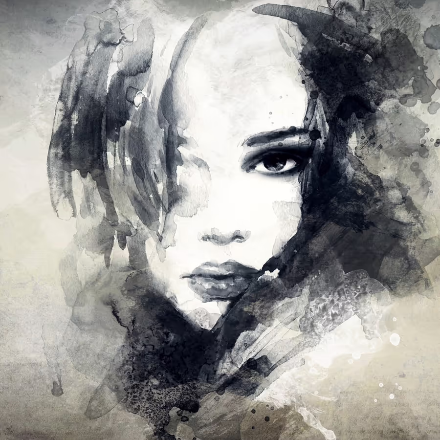 Акварельный портрет девушки с выразительным взглядом